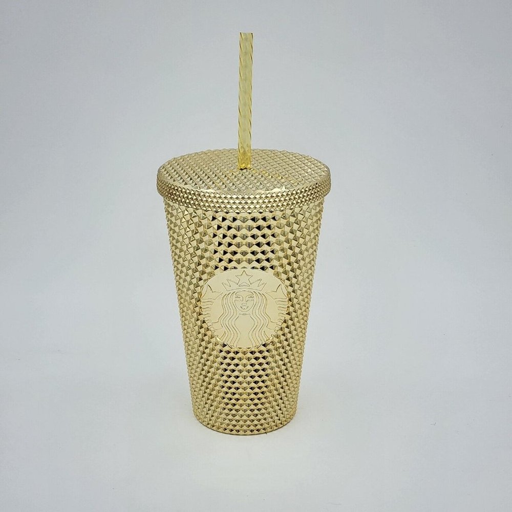 Starbucks Christmas 2022 Gold Bling Grande studded Tumbler 16oz Cold Cup NEW🤩